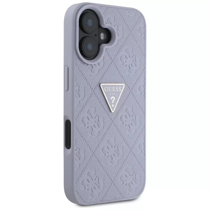 Guess Hot Stamp 4G Pattern Triangle Metal Logo Case für iPhone 16 (Lila)