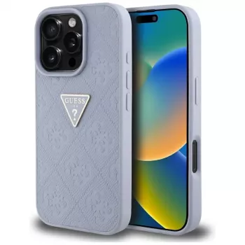 Guess Hot Stamp 4G Pattern Triangle Metal Logo Case für iPhone 16 Pro Max (Lila)