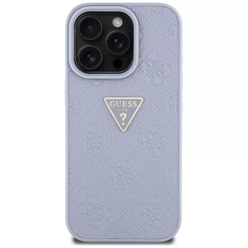 Guess Hot Stamp 4G Pattern Triangle Metal Logo Case für iPhone 16 Pro Max (Lila)