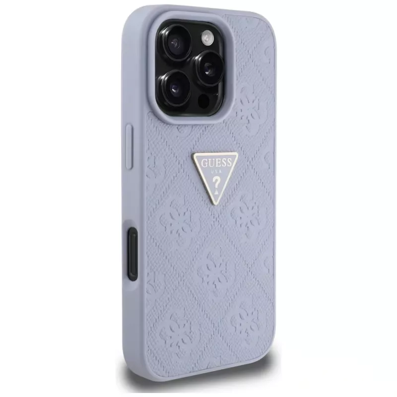 Guess Hot Stamp 4G Pattern Triangle Metal Logo Case für iPhone 16 Pro Max (Lila)