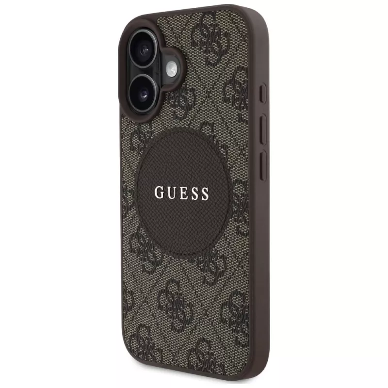 Guess 4G Circle Classic Logo MagSafe Case für iPhone 16, Braun