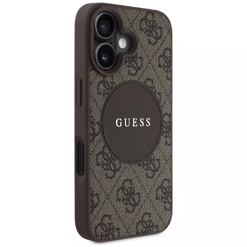 Guess 4G Circle Classic Logo MagSafe Case für iPhone 16, Braun