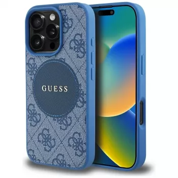 Guess 4G Circle Classic Logo MagSafe Case für iPhone 16 Pro Blau