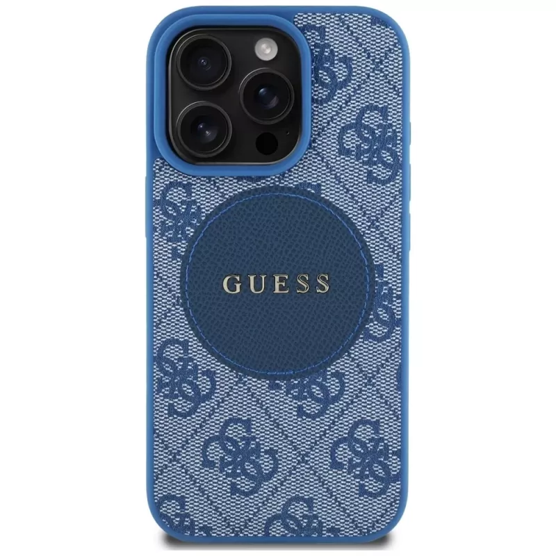 Guess 4G Circle Classic Logo MagSafe Case für iPhone 16 Pro Blau