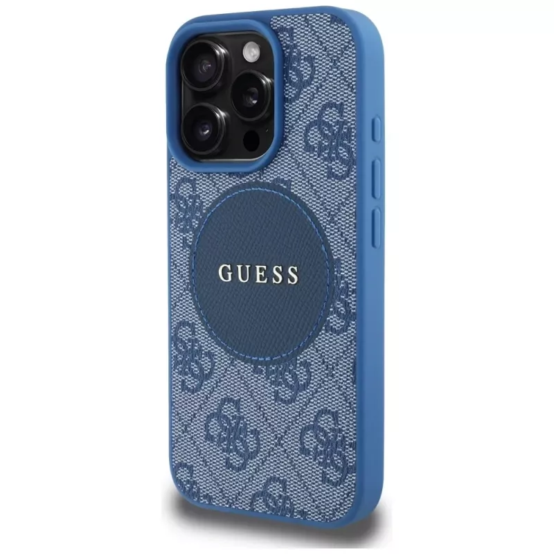 Guess 4G Circle Classic Logo MagSafe Hülle für iPhone 16 Pro Max, Blau