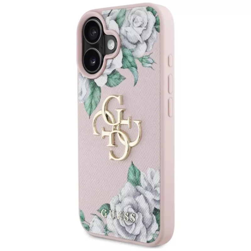 Guess Grained Roses Big 4G Logo Case für Apple iPhone 16 - Pink