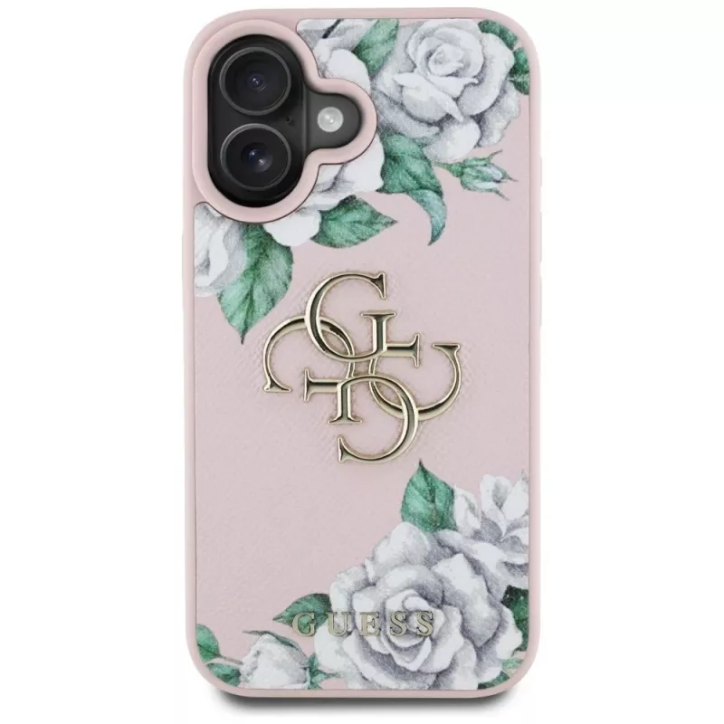 Guess Grained Roses Big 4G Logo Case für Apple iPhone 16 - Pink