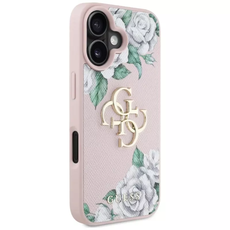 Guess Grained Roses Big 4G Logo Case für Apple iPhone 16 - Pink