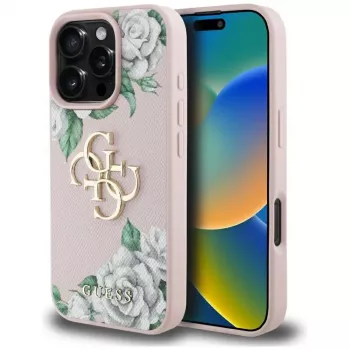 Guess Grained Roses Big 4G Logo Case für iPhone 16 Pro Max - Pink