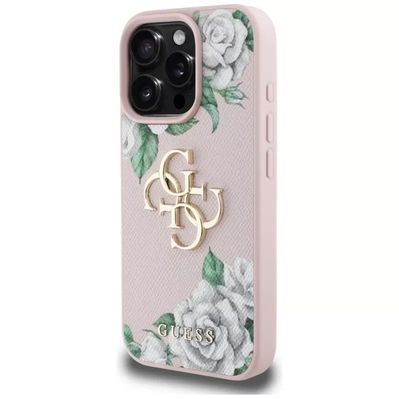 Guess Grained Roses Big 4G Logo Case für iPhone 16 Pro Max - Pink