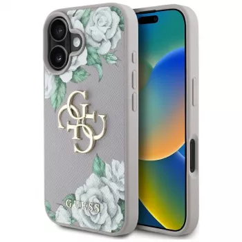 Guess Grained Roses Big 4G Logo Case für Apple iPhone 16 - Lila