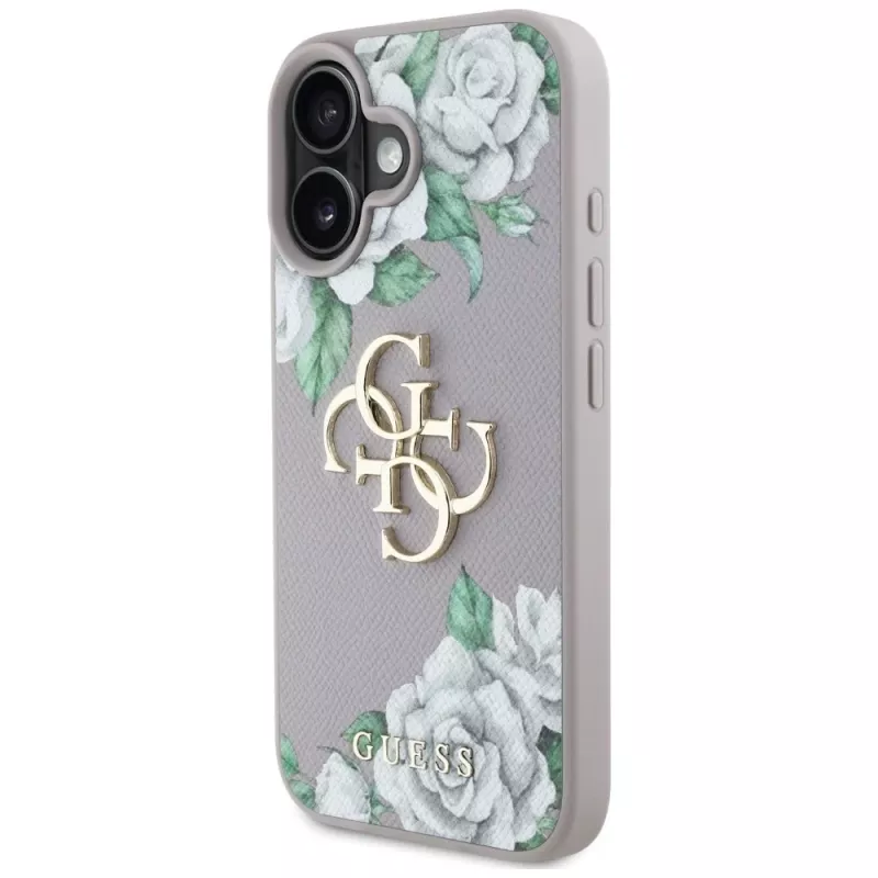Guess Grained Roses Big 4G Logo Case für Apple iPhone 16 - Lila