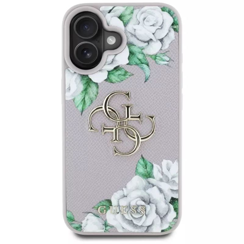 Guess Grained Roses Big 4G Logo Case für Apple iPhone 16 - Lila