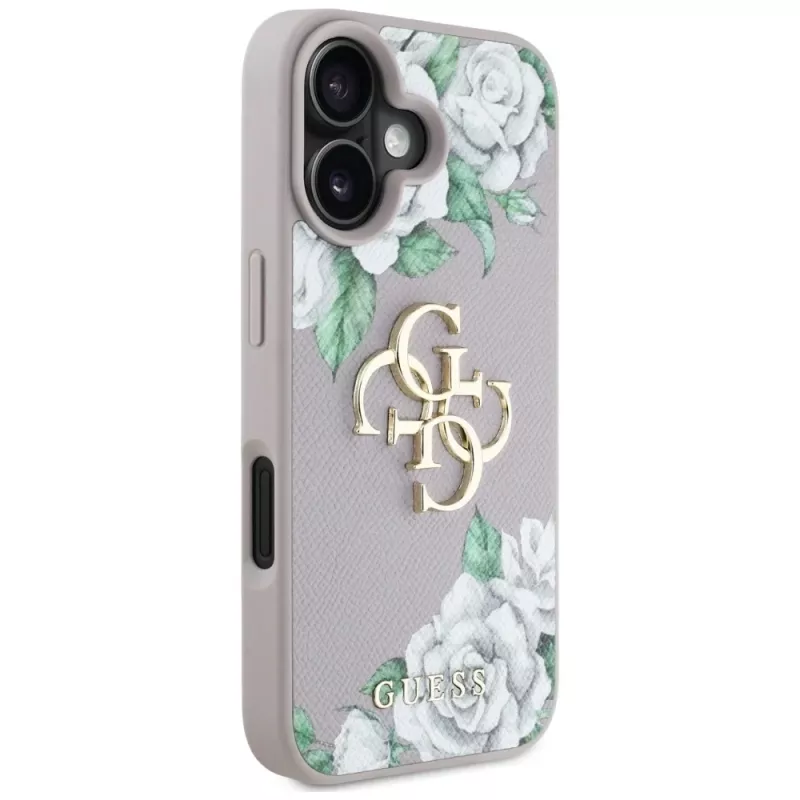 Guess Grained Roses Big 4G Logo Case für Apple iPhone 16 - Lila