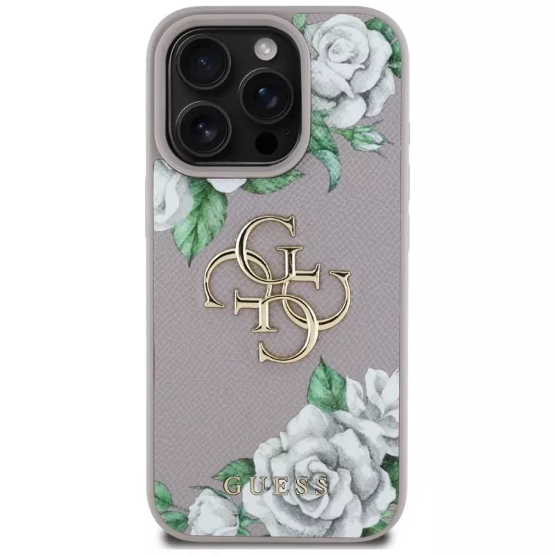 Guess Grained Roses Big 4G Logo Back Cover für Apple iPhone 16 Pro - Lila