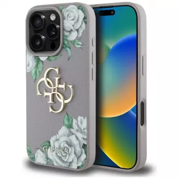 Guess Grained Roses Big 4G Logo Case für Apple iPhone 16 Pro Max - Lila