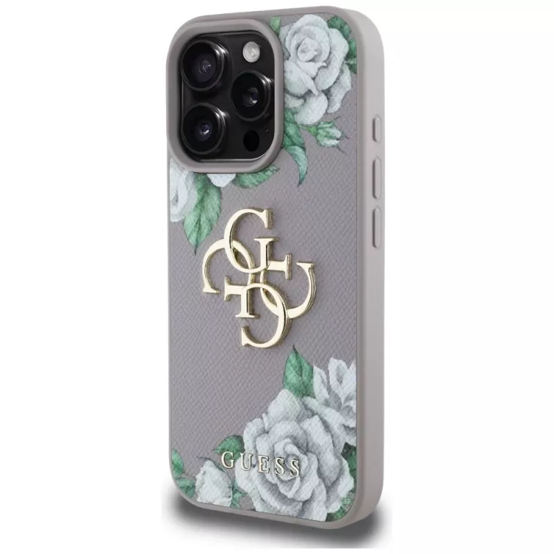 Guess Grained Roses Big 4G Logo Case für Apple iPhone 16 Pro Max - Lila