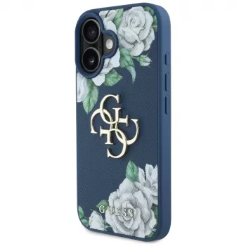 Guess Grained Roses Big 4G Logo Case für Apple iPhone 16 - Blau