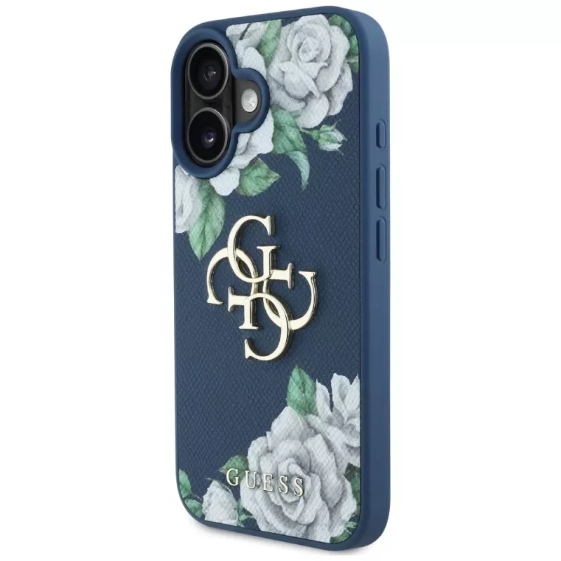Guess Grained Roses Big 4G Logo Case für Apple iPhone 16 - Blau