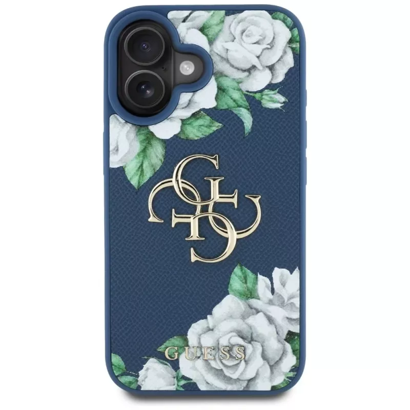 Guess Grained Roses Big 4G Logo Case für Apple iPhone 16 - Blau