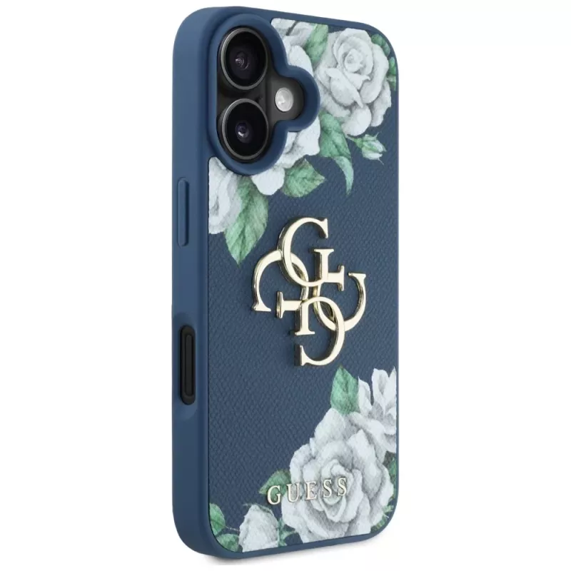 Guess Grained Roses Big 4G Logo Case für Apple iPhone 16 - Blau