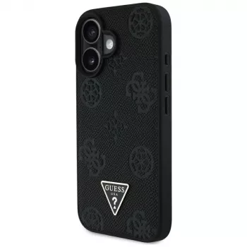 Guess Grained Hot Stamp Peony Triangle Logo MagSafe Case für iPhone 16 (Schwarz)