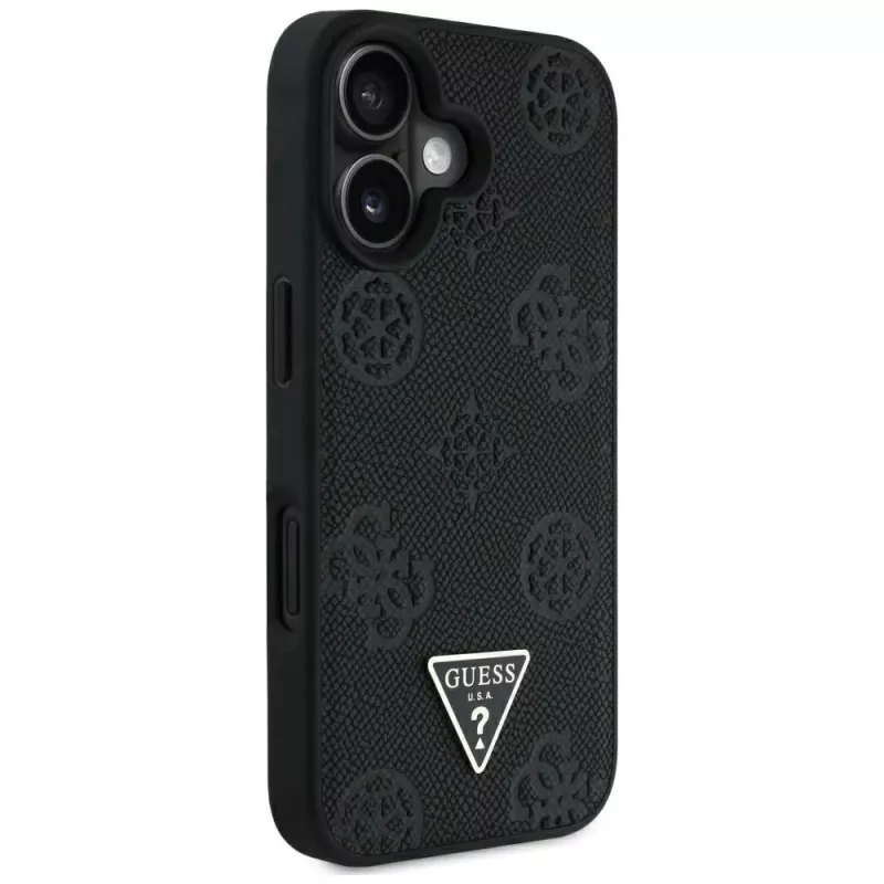Guess Grained Hot Stamp Peony Triangle Logo MagSafe Case für iPhone 16 (Schwarz)