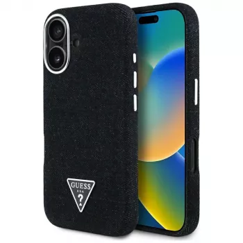 Guess Denim Triangle Logo MagSafe Case für iPhone 16 Schwarz