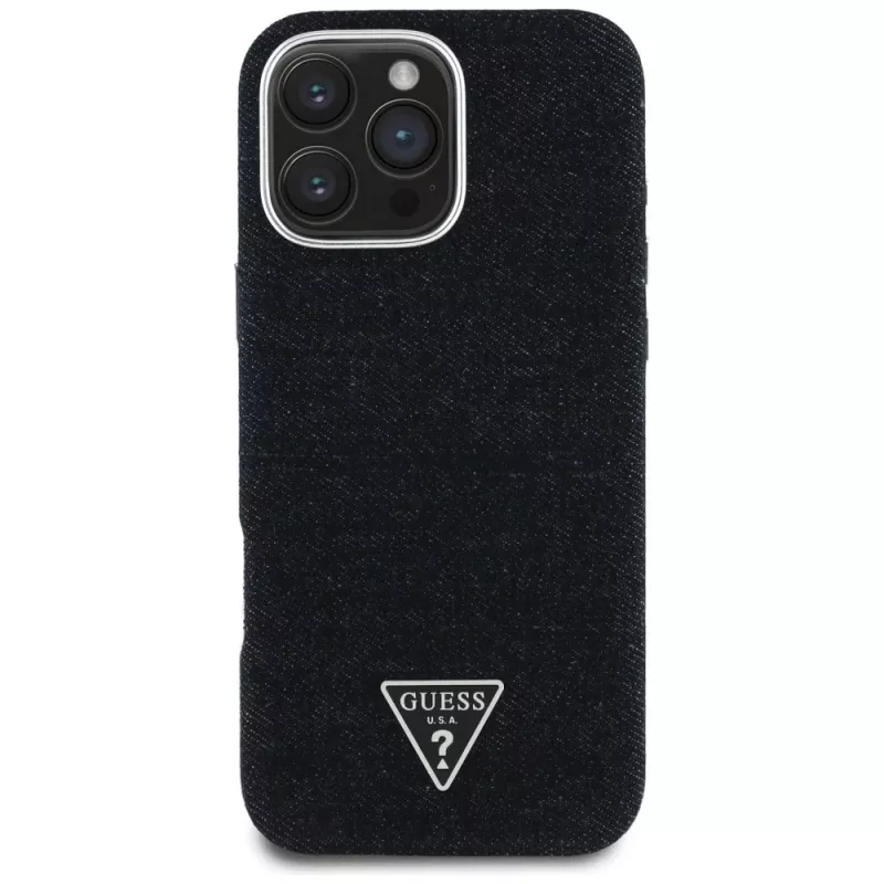 Guess Denim Triangle Logo MagSafe Case für Apple iPhone 16 Pro, Schwarz