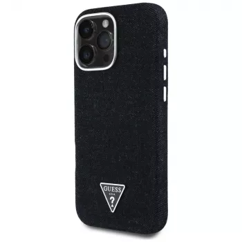Guess Denim Triangle Logo MagSafe Case für Apple iPhone 16 Pro Max, Schwarz
