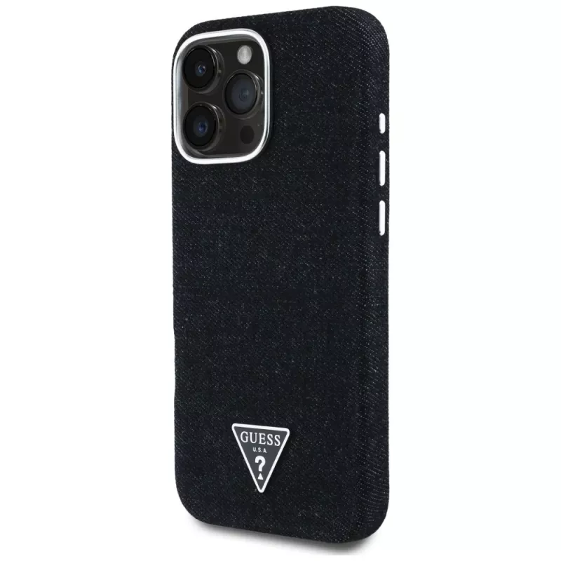 Guess Denim Triangle Logo MagSafe Case für Apple iPhone 16 Pro Max, Schwarz