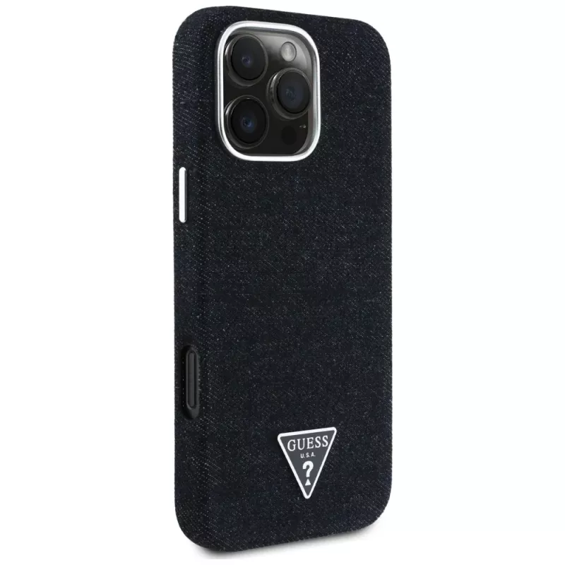 Guess Denim Triangle Logo MagSafe Case für Apple iPhone 16 Pro Max, Schwarz