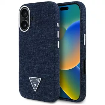 Guess Denim Triangle Logo MagSafe Case für iPhone 16 Blau
