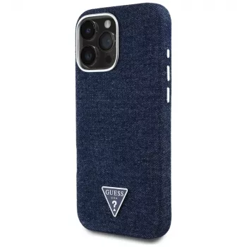 Guess Denim Triangle Logo MagSafe Case für Apple iPhone 16 Pro Max Blau