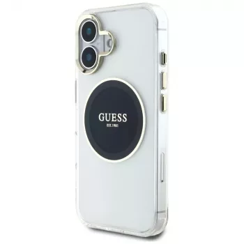 Guess IML Metal Colored Circle Classic Logo MagSafe Case für iPhone 16 (Schwarz)