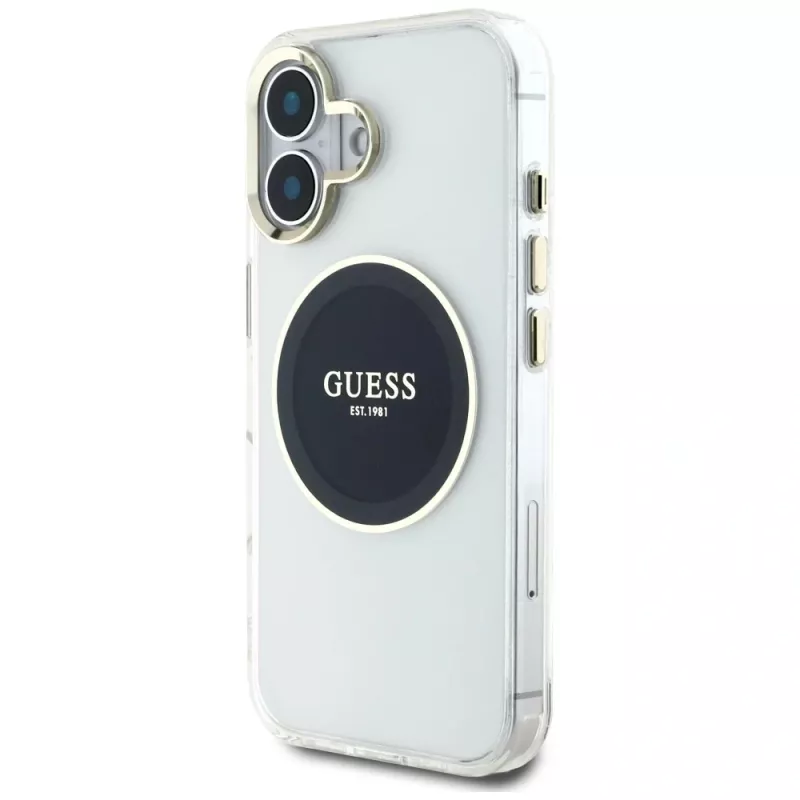 Guess IML Metal Colored Circle Classic Logo MagSafe Case für iPhone 16 (Schwarz)