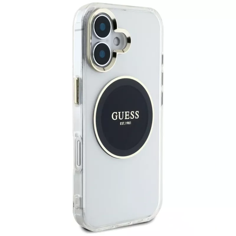 Guess IML Metal Colored Circle Classic Logo MagSafe Case für iPhone 16 (Schwarz)