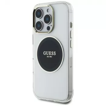 Guess IML Metal Colored Circle Classic Logo MagSafe Case für iPhone 16 Pro (Schwarz)