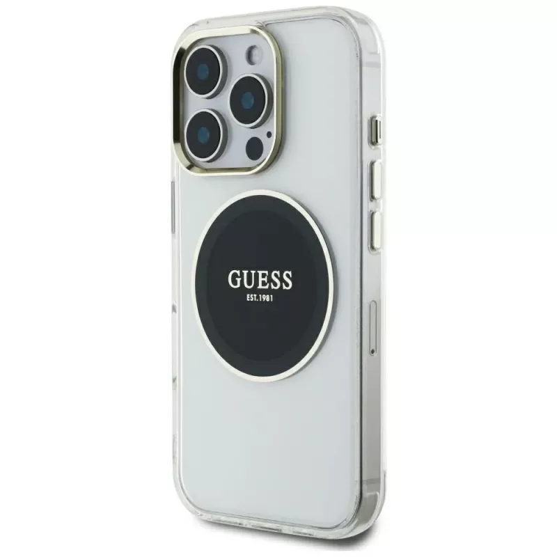 Guess IML Metal Colored Circle Classic Logo MagSafe Case für iPhone 16 Pro Max (Schwarz)