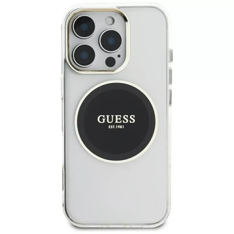 Guess IML Metal Colored Circle Classic Logo MagSafe Case für iPhone 16 Pro Max (Schwarz)