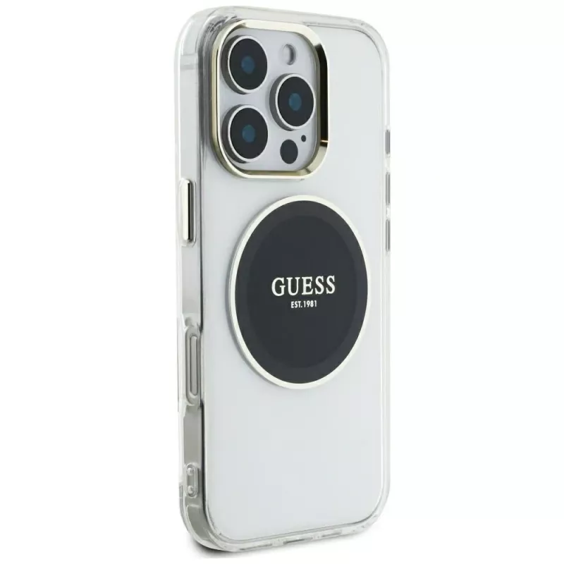 Guess IML Metal Colored Circle Classic Logo MagSafe Case für iPhone 16 Pro Max (Schwarz)