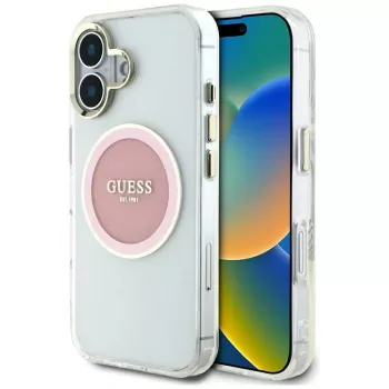 Guess IML Metal Colored Circle Classic Logo MagSafe Case für iPhone 16 (Pink)