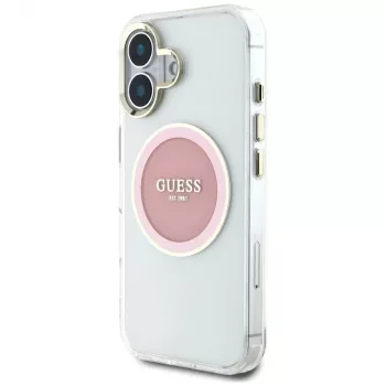 Guess IML Metal Colored Circle Classic Logo MagSafe Case für iPhone 16 (Pink)