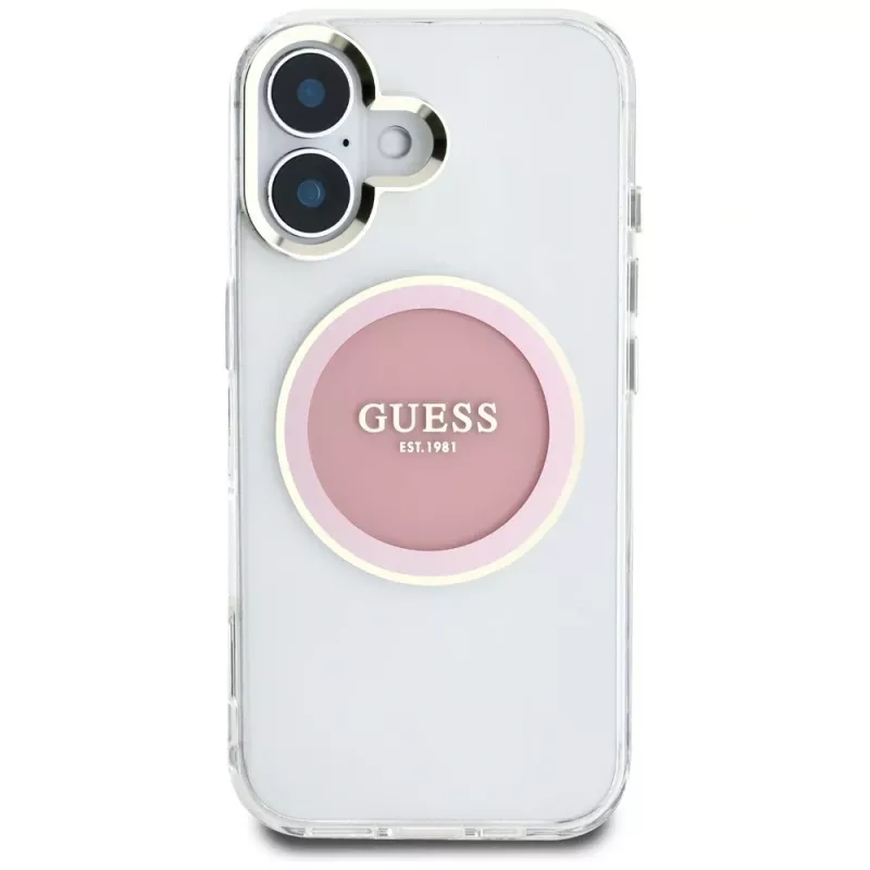 Guess IML Metal Colored Circle Classic Logo MagSafe Case für iPhone 16 (Pink)