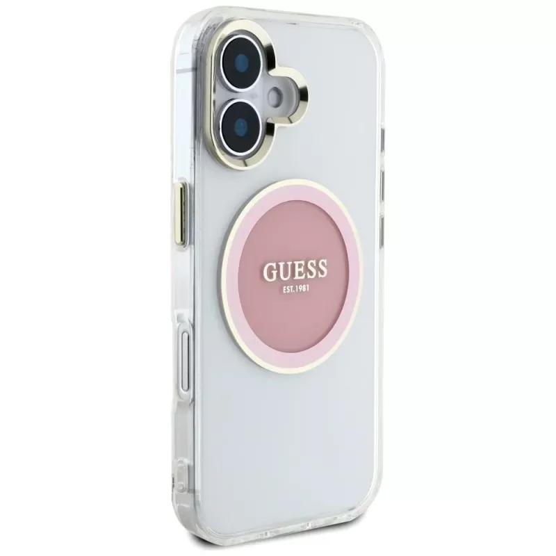 Guess IML Metal Colored Circle Classic Logo MagSafe Case für iPhone 16 (Pink)