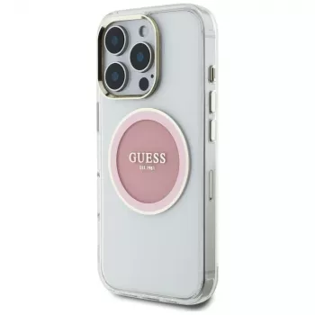 Guess IML Metal Colored Circle Classic Logo MagSafe Case für iPhone 16 Pro (Pink)
