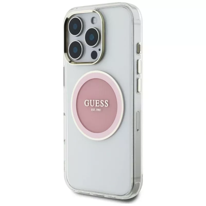 Guess IML Metal Colored Circle Classic Logo MagSafe Case für iPhone 16 Pro (Pink)