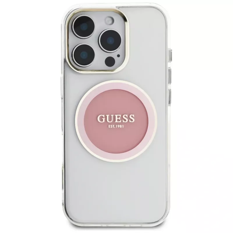 Guess IML Metal Colored Circle Classic Logo MagSafe Case für iPhone 16 Pro (Pink)