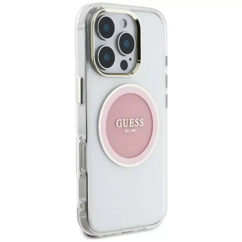 Guess IML Metal Colored Circle Classic Logo MagSafe Case für iPhone 16 Pro (Pink)