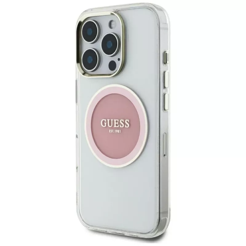 Guess IML Metal Colored Circle Classic Logo MagSafe Case für iPhone 16 Pro Max (Pink)